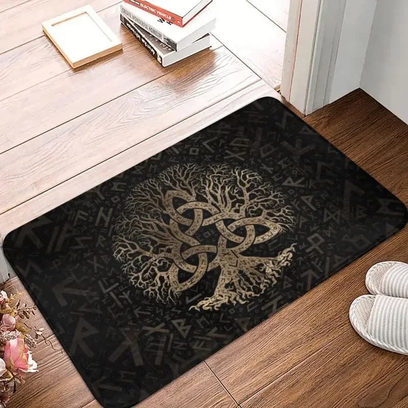 Personalized Tree of Life with Triquetra on Futhark Zerbino Anti-slip Entrance Kitchen Bathroom Flooring Zerbino Vikings Garage Carpet
