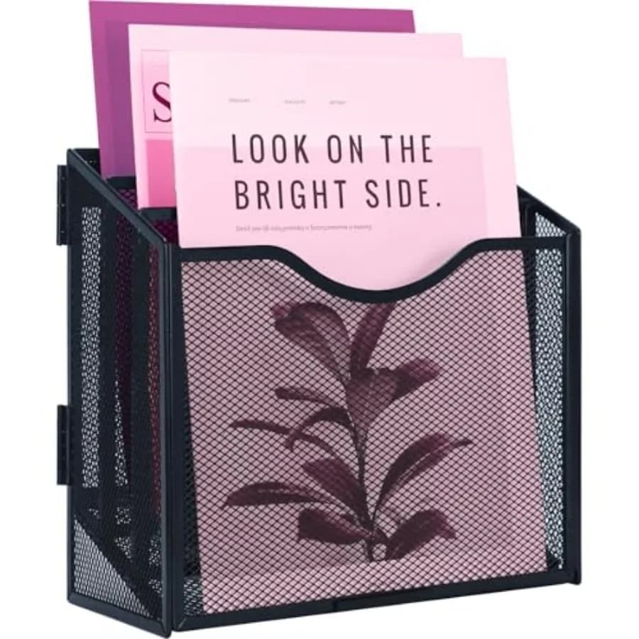Desk File Organizer, Metal Mesh File Folder Holder Stand with 3 Vertical Compartments Rack, Wall File Organizer File Sorter for