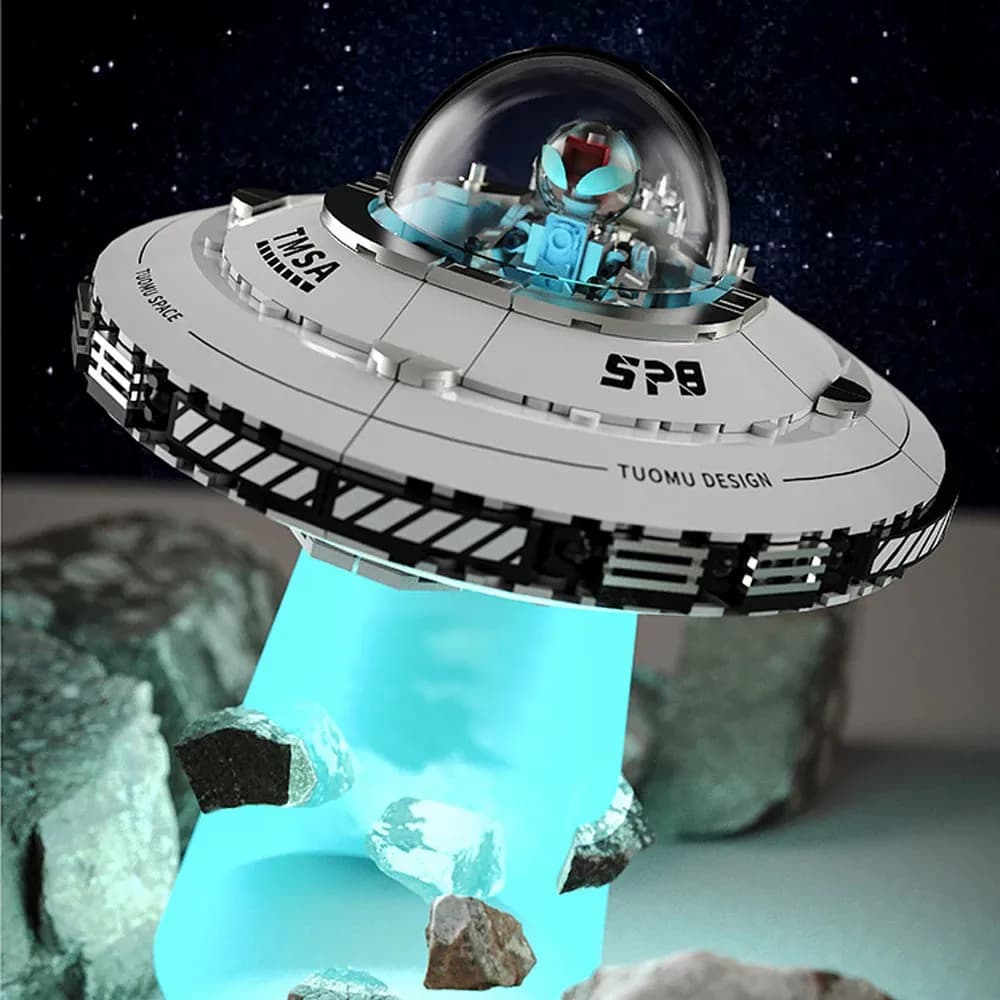 Set di edifici per illuminazione di navicoli spaziali tecnici per astronave spaziali UFO, 601 pezzi di blocchi di edifici per modelli di aerei da città regalo per adulti