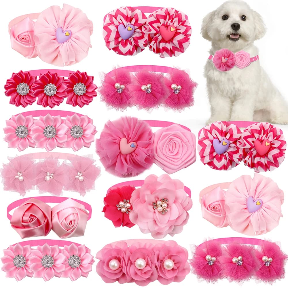 1PC rosa stile papillon per cani fiore San Valentino papillon per cani regolabili collari collane per gatti dolci accessori per il collo dell'animale domestico