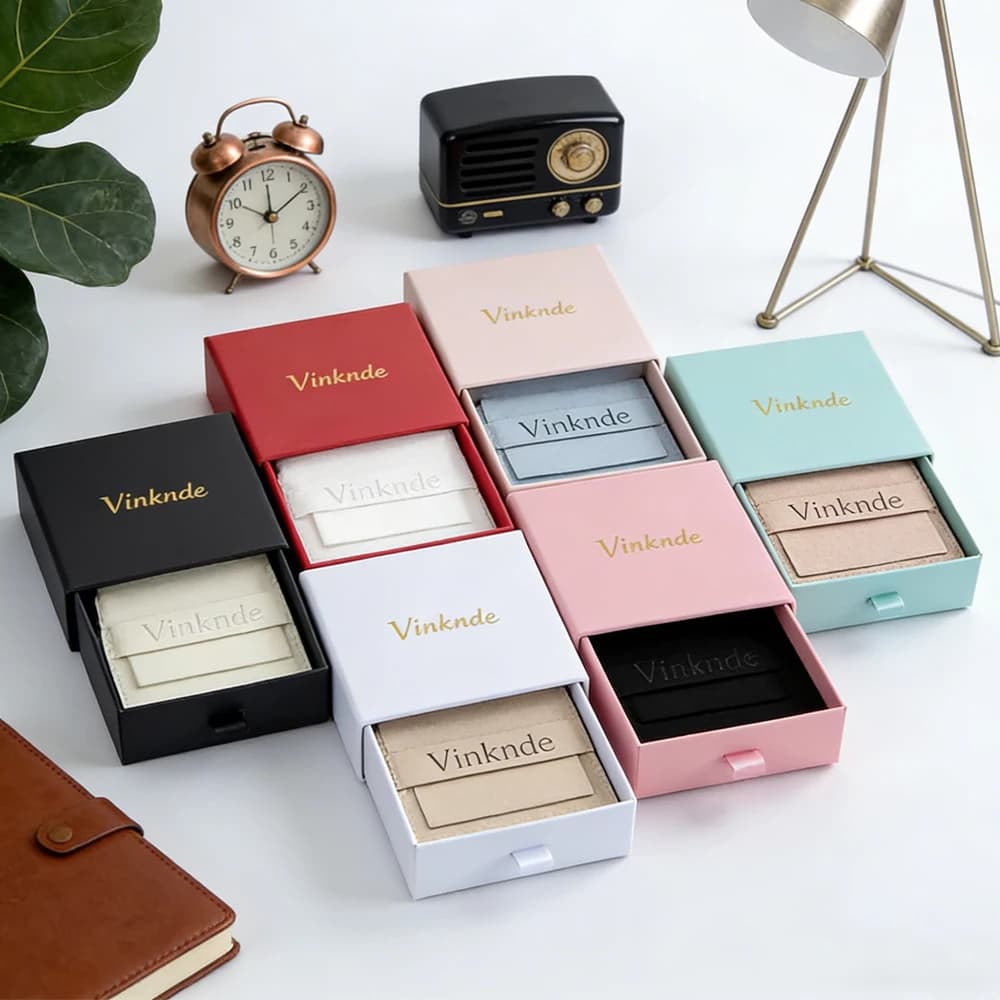 50 set borsa per gioielli con logo personalizzato 9x9x2,5 cm cassetto scatola di carta anello orecchino collana braccialetto pacchetto sacchetto regalo bomboniere