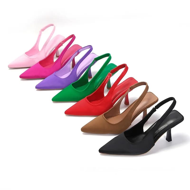 Sandali Estivi da Donna con Tacco, Scarpe Slingback a Punta Rosse, Verdi, Nere, Viola, Tacchi a Gattino, Stiletti da Festa e Cerimonia
