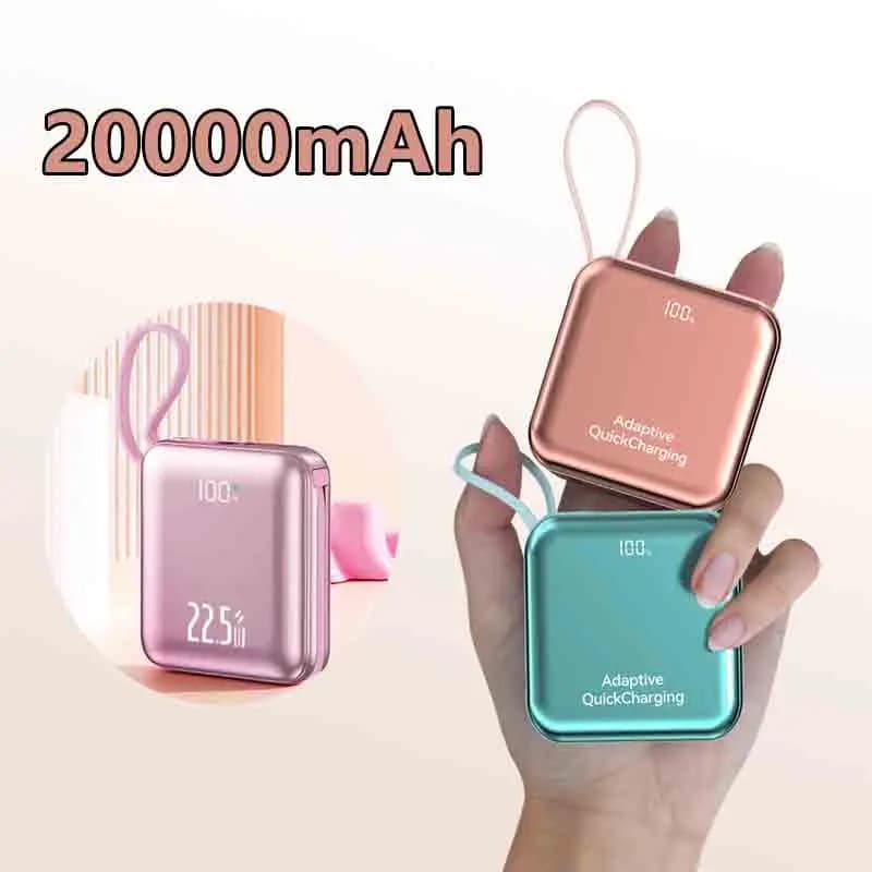 Mini Cute Power Bank da 20000 mAh Cavo integrato Certificato CCC Batteria a ricarica rapida da 22,5 W per Samsung IPhone Xiaomi