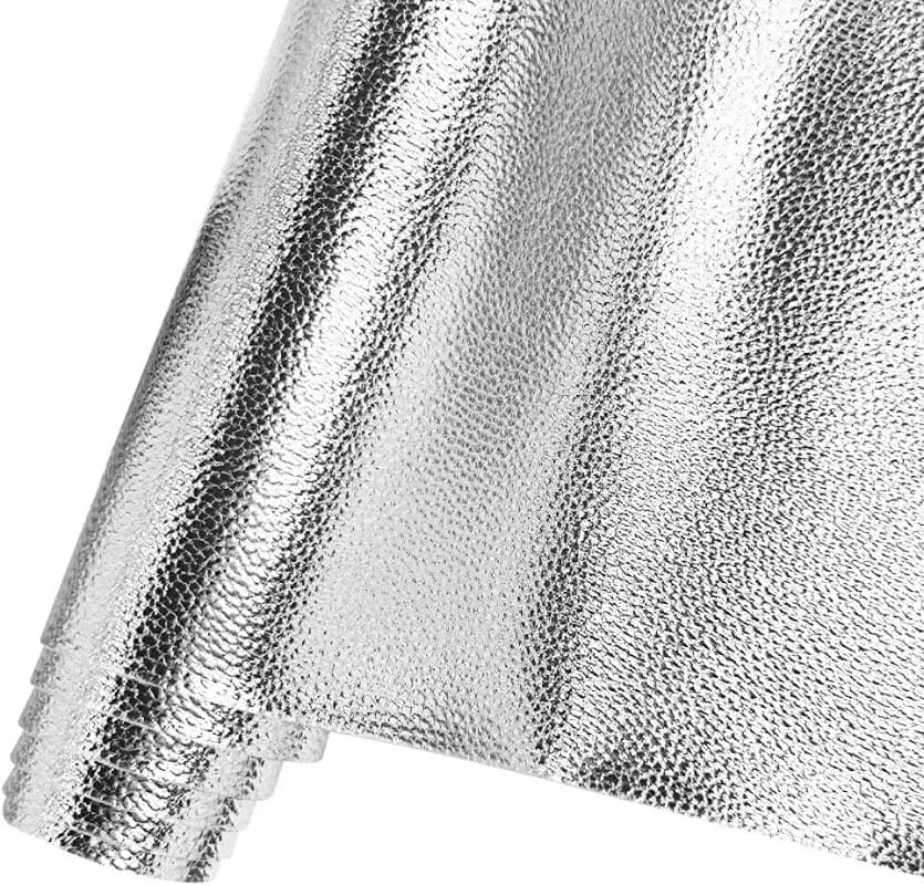 Metal Lychee Embossed Silver Faux Leather Sheets 30X135cm PU Fabric for DIY Making Crafts Leather Earrings Bows Handbag Sewing