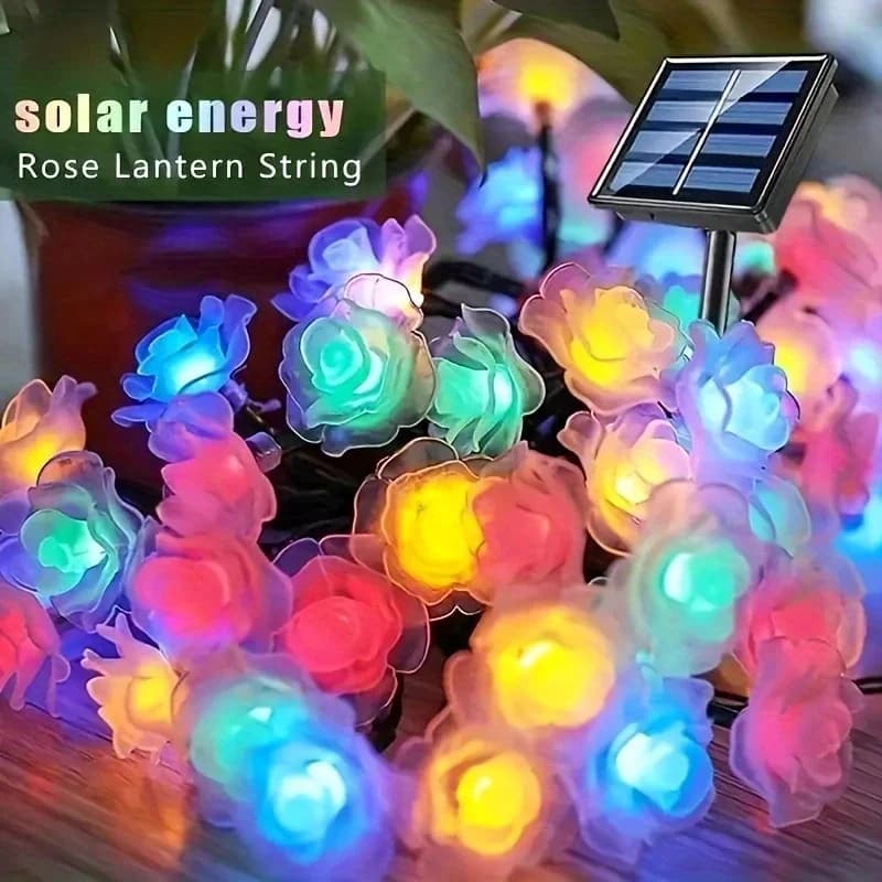 Lampada da giardino per esterni a stringa solare, luce decorativa, lampada a LED a forma di rosa, impermeabile, per decorazioni esterne da giardino