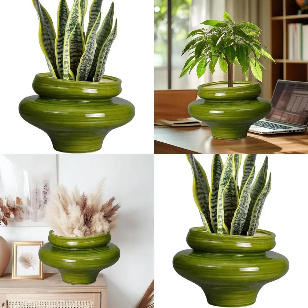 11 Inch Bonsai Vases - For Exterior and Interior, Green Ceramic Planter with Drainage, Suitable for Men and Women, Garden Decoration