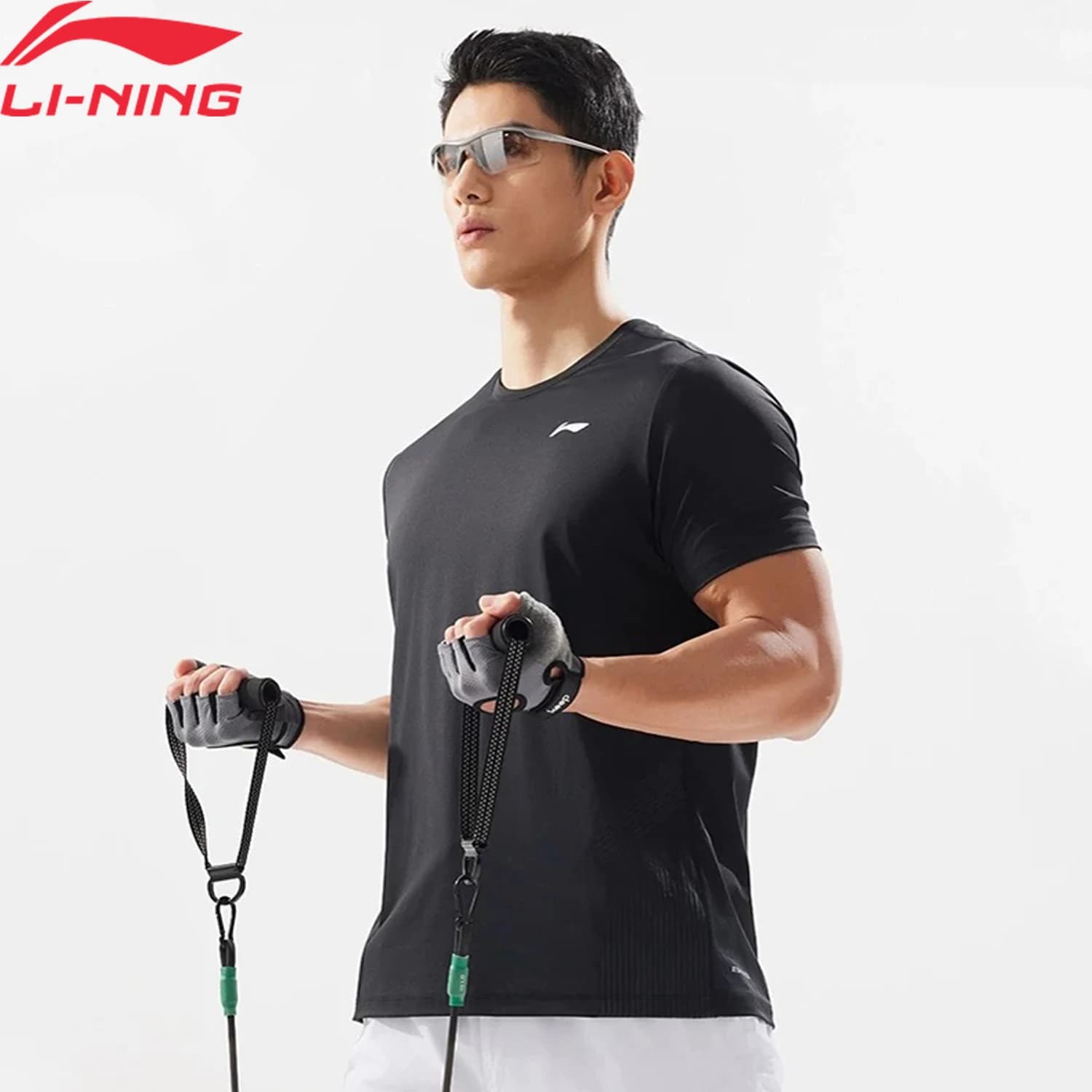 Li-Ning T-shirt sportiva da allenamento da uomo AT DRY FREEZE Vestibilità regolare 90% nylon 10% spandex Fodera fitness Manica corta Tee Tops ATSV333