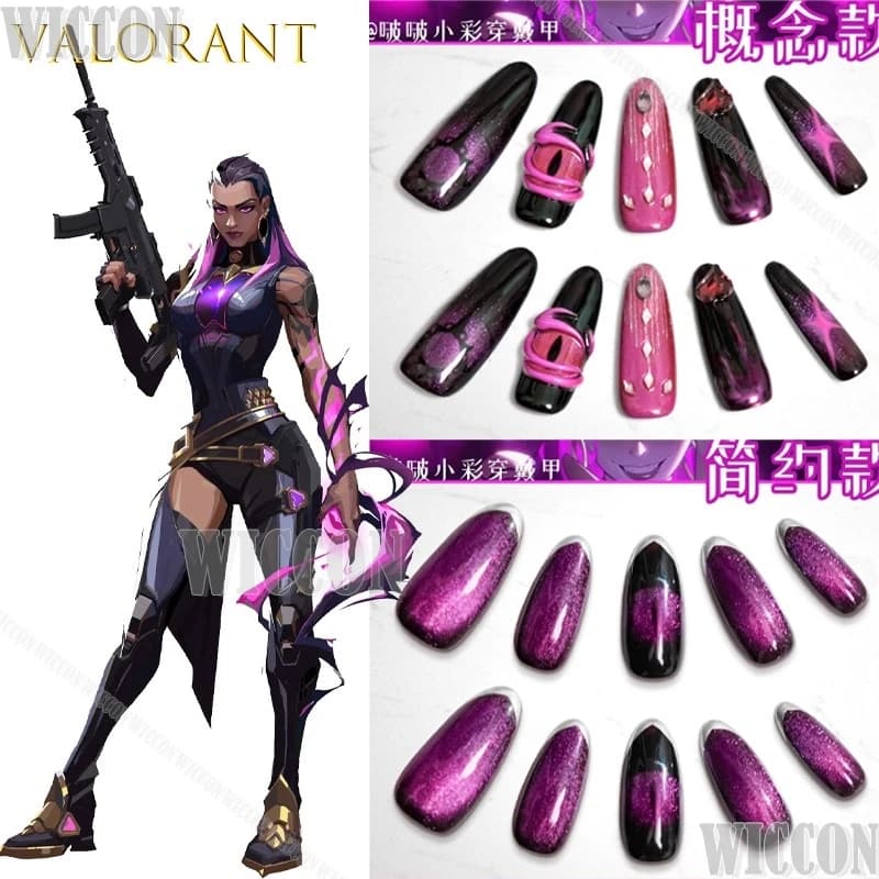 VALORANT Viper Reyna Fade Character Nail Presses Toxic Design Y2K Goth Acrylic Style Neon Glow Dark Cosplay Carnival Dress