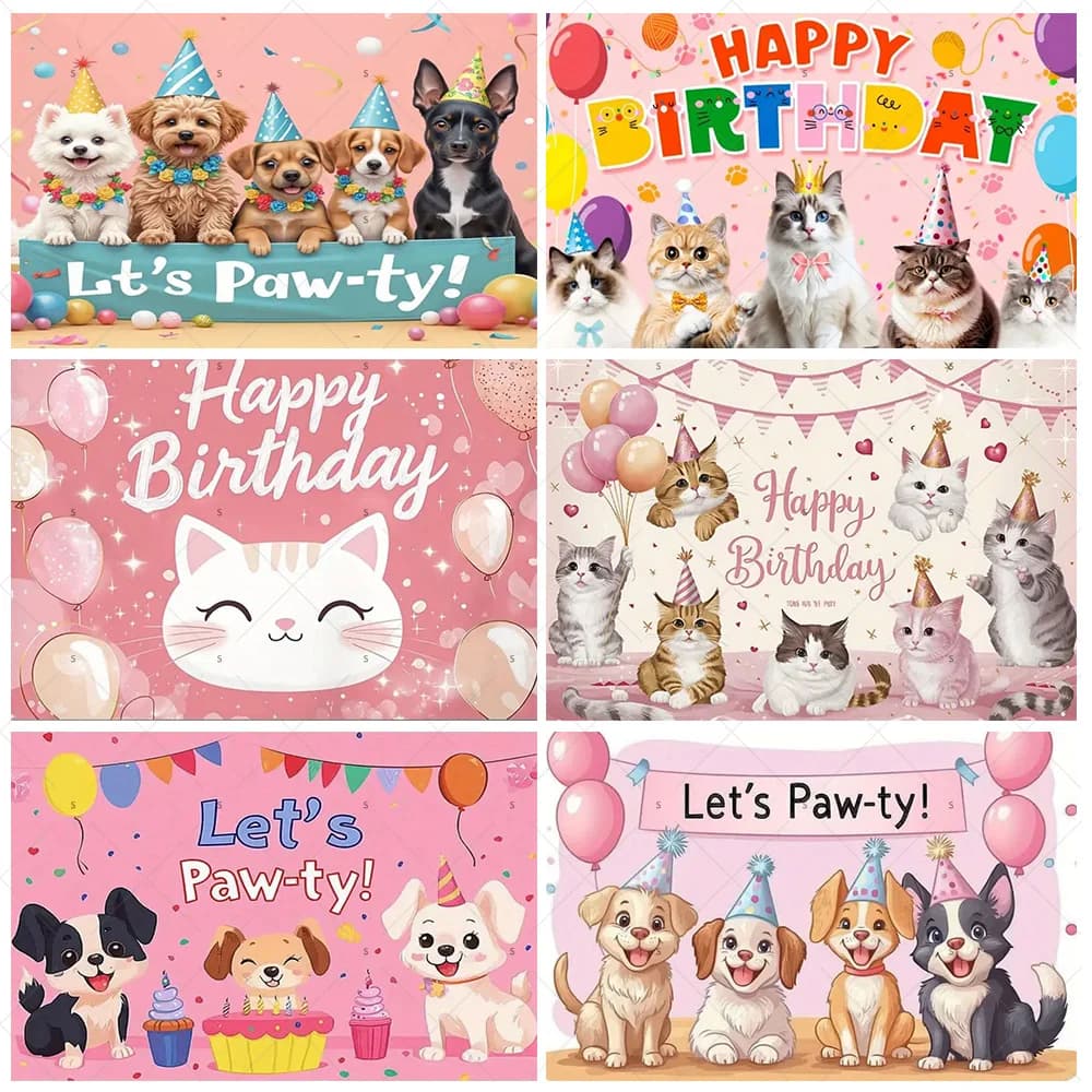 Cartoon Cat Dog Tema Compleanno per bambini Decorazione per feste per animali domestici carini Baby Shower Palloncino colorato Sfondo Banner Puntelli per fotografia