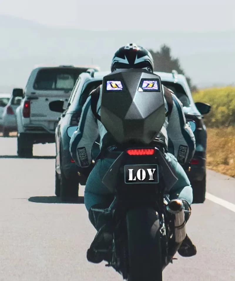 Carbon Fibre Night Shadow Motorcycle Riding Full Helmet Bag Luminous Writings Wheel Eye LED Backpack USB Zipper Waterproof