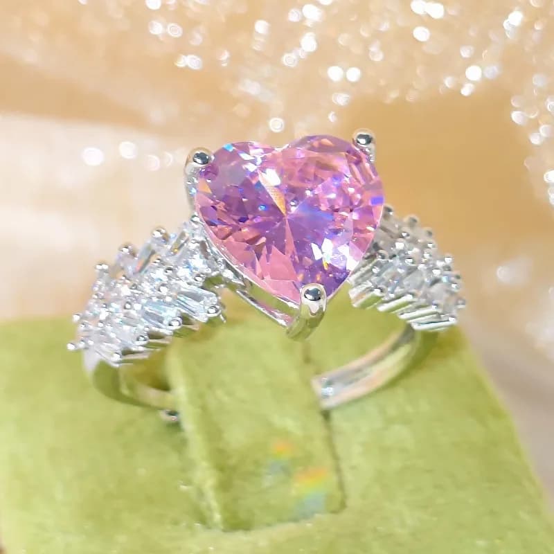 Anello Romantico da Donna in Argento Sterling 925 con Zircone Rosa a Forma di Spiga di Grano, Gioiello di Lusso Dream Light