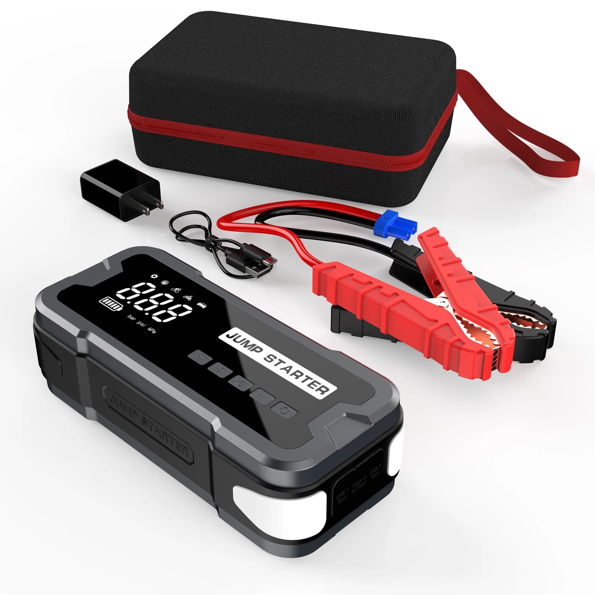Avviatore di Emergenza Portatile 12V per Auto con Compressore d'Aria, Alimentatore di Emergenza per Auto, Booster per Batteria Auto