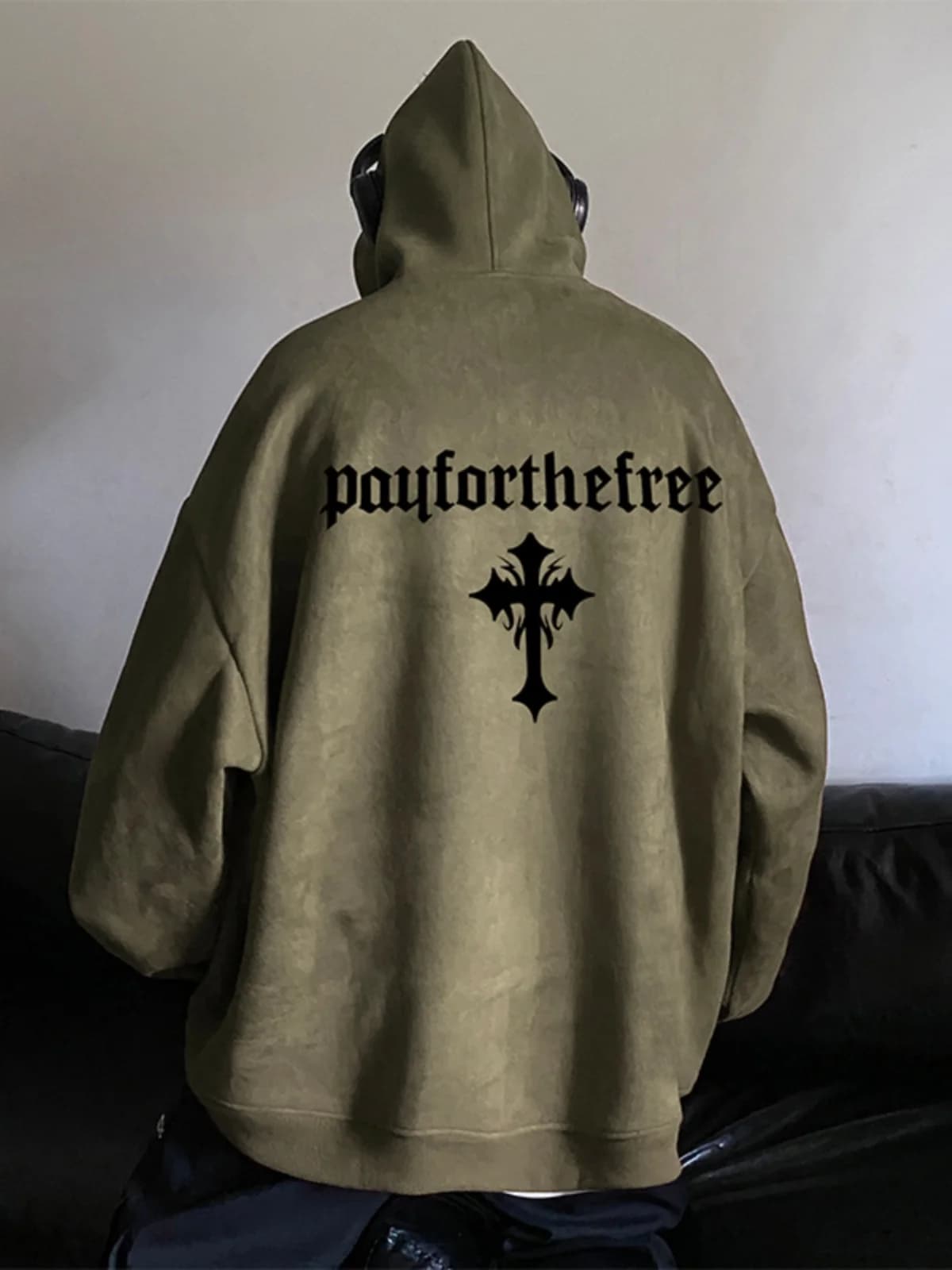 American Style Heavyweight Military Green Hoodie Men's Hardhat Large Hat Jacket Autumn Winter Casual Loose Fit Polyester