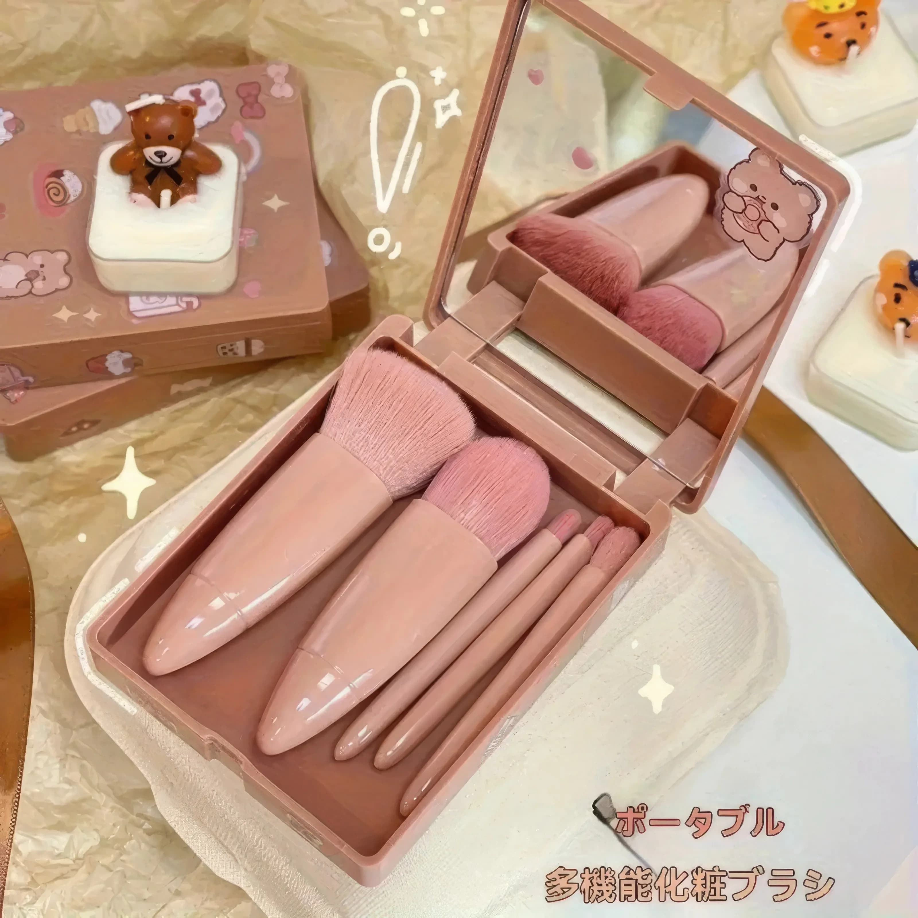 1 set di pennelli per trucco portatili multifunzionali con specchio, perfetti per l'uso quotidiano, i viaggi e gli amanti del trucco