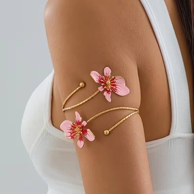 Double-Headed Enamel Glazed Flower Opening Bracelet for Women emperamental Bohemian Style Flower Bangle Party Jewelry Gifts