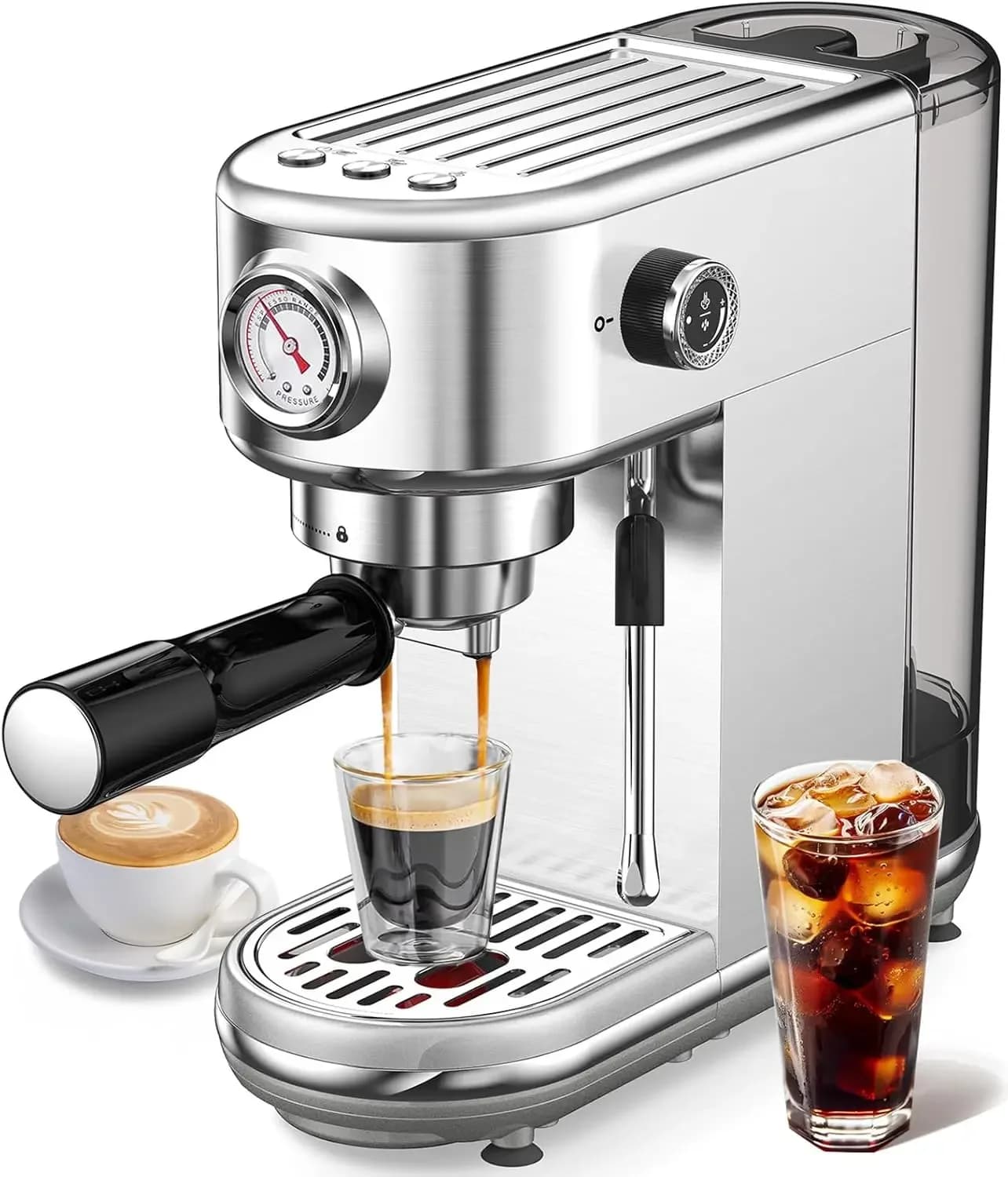Macchina per Espresso con Montalatte, 20 Bar Alta Pressione, Macchina Professionale Automatica per Espresso, Compatta in Acciaio Inossidabile
