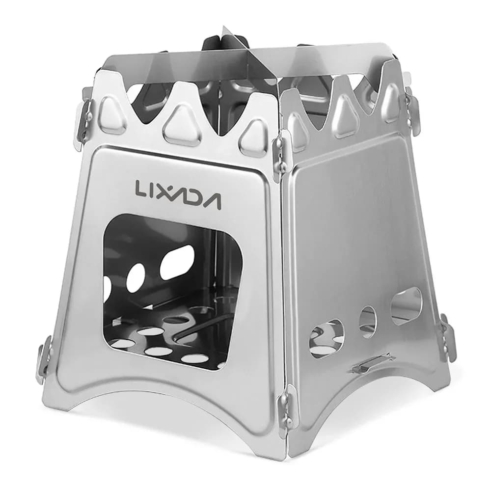 Camping stove Lixada compact folding wood stove in titanium/stainless steel for outdoor camping hiking kitchen Picnic