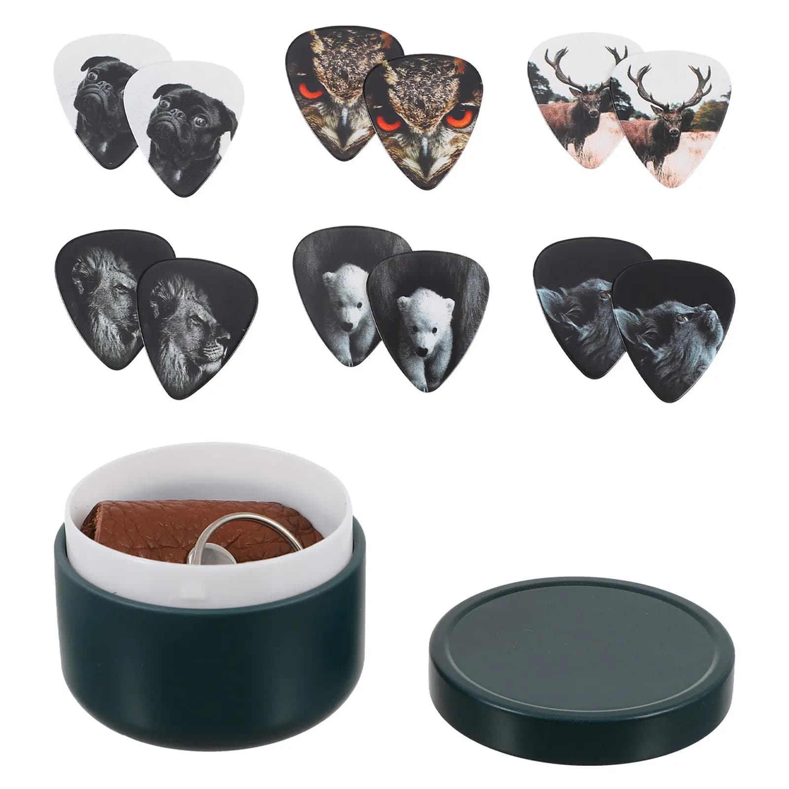 Scatola porta plettri per chitarra Pickganizer, piccola e leggera, con coperchio, kit per basso, accessori per plettri, in ferro, per chitarra
