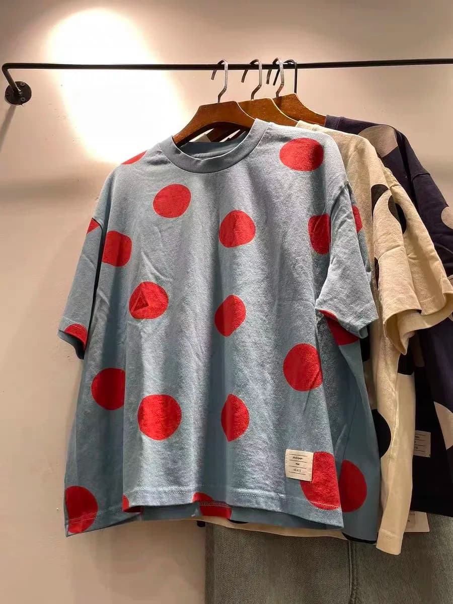 2026 Mori Girl Japanese Style Polka Dot T-Shirt for Women, Oversized Cotton Short Sleeve Casual Loose Fit Top