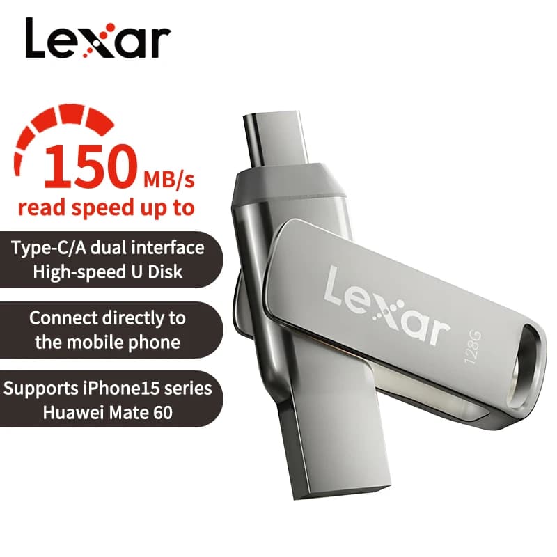 Pendrive USB Lexar D40T Originale, Tipo C USB 3.2, Velocità di Lettura Massima 150mb/s, 128GB 256GB, Doppia Porta USB, Mini Stick di Memoria