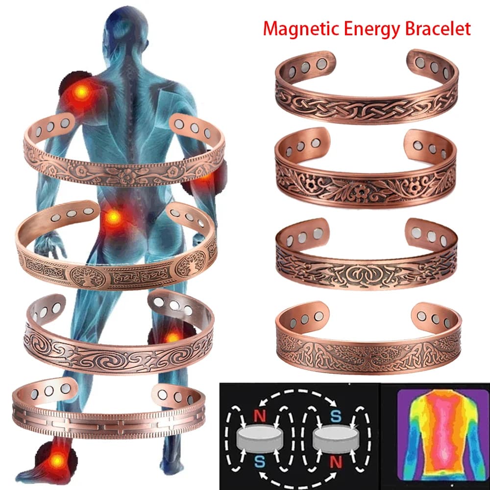 Bracciale con energia magnetica vintage in stile europeo e americano, accessorio magnetico alla moda in rame antico