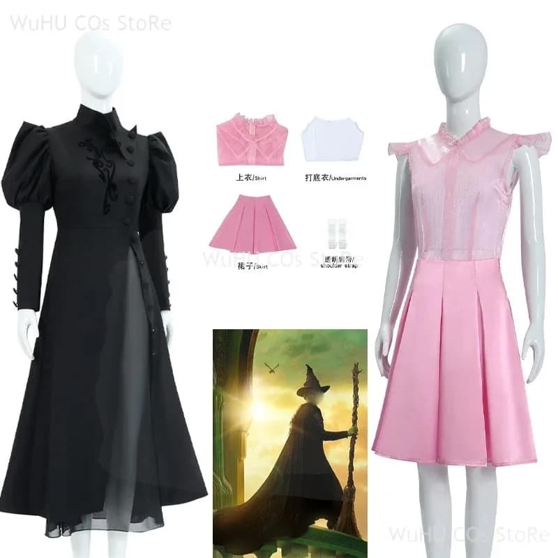 Elphaba Strega Cosplay Abito con maniche a palloncino nero Cappello Fantasia Costume Travestimento per donne Adulto Carnevale di Halloween Suita;k6;8',