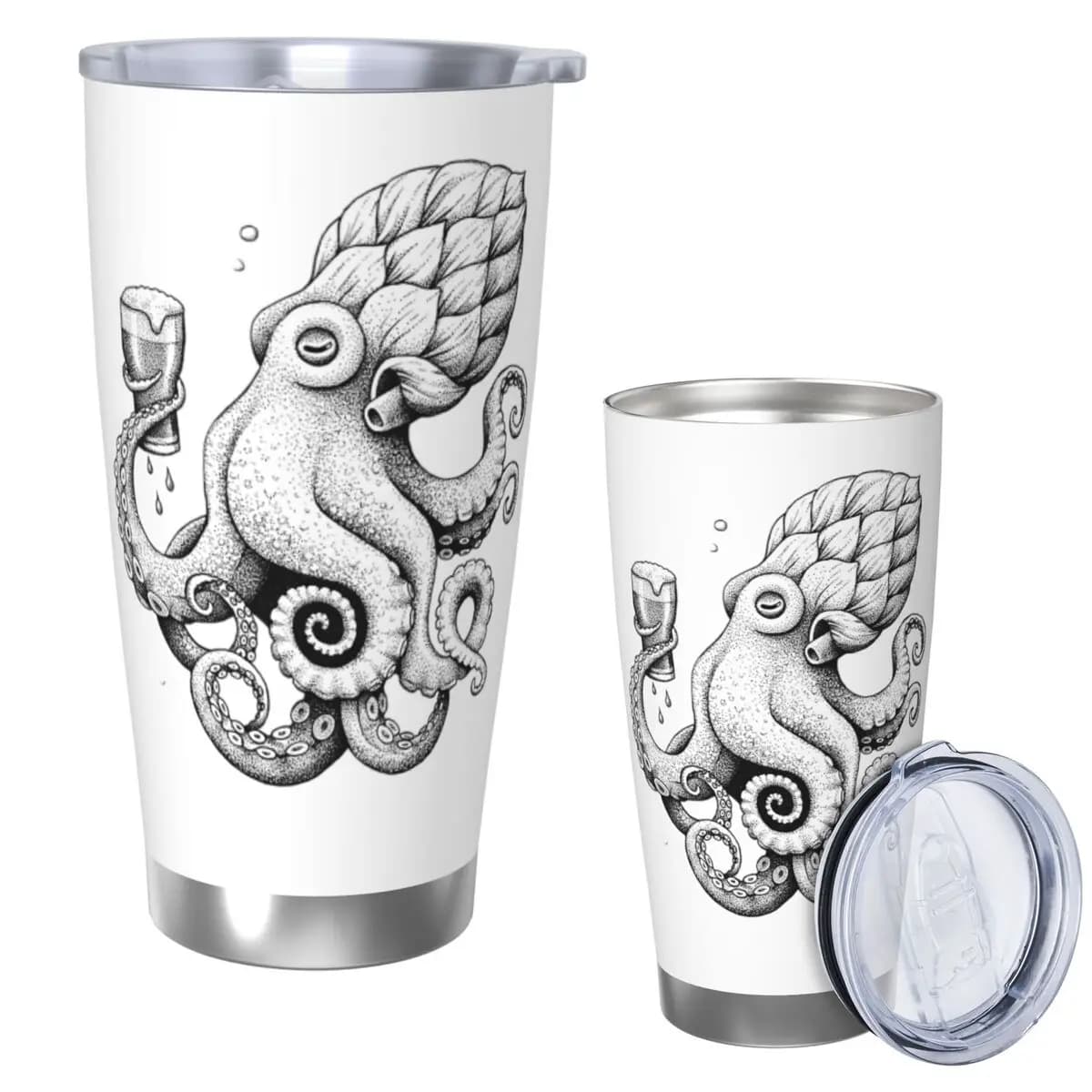 Hoptopus - La birra che beve il polpo Bicchiere in acciaio inossidabile Tazze isolate sotto vuoto Tazza termica fredda con cannuccia con coperchio 20 once