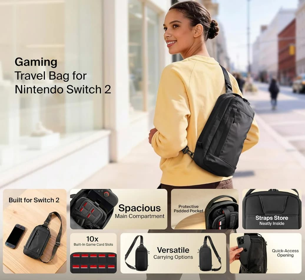 Switch 2 Carrying Case for Nintendo Switch 2, Sling Crossbody Travel Bag, Soft Interior & Lightweight Gaming Pouch for Switch 2