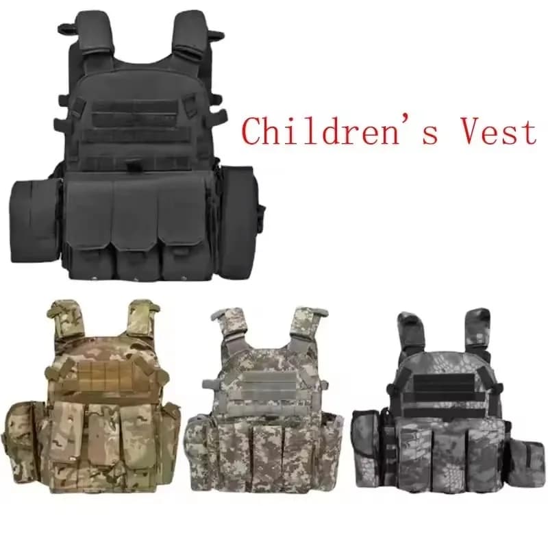 Nuovo Gilet Tattico in Nylon per Bambini, Protezione Corpo, Accessori per Caccia, Borsa Portaoggetti, Allenamento, Campeggio, Gilet Mimetico per Bambini