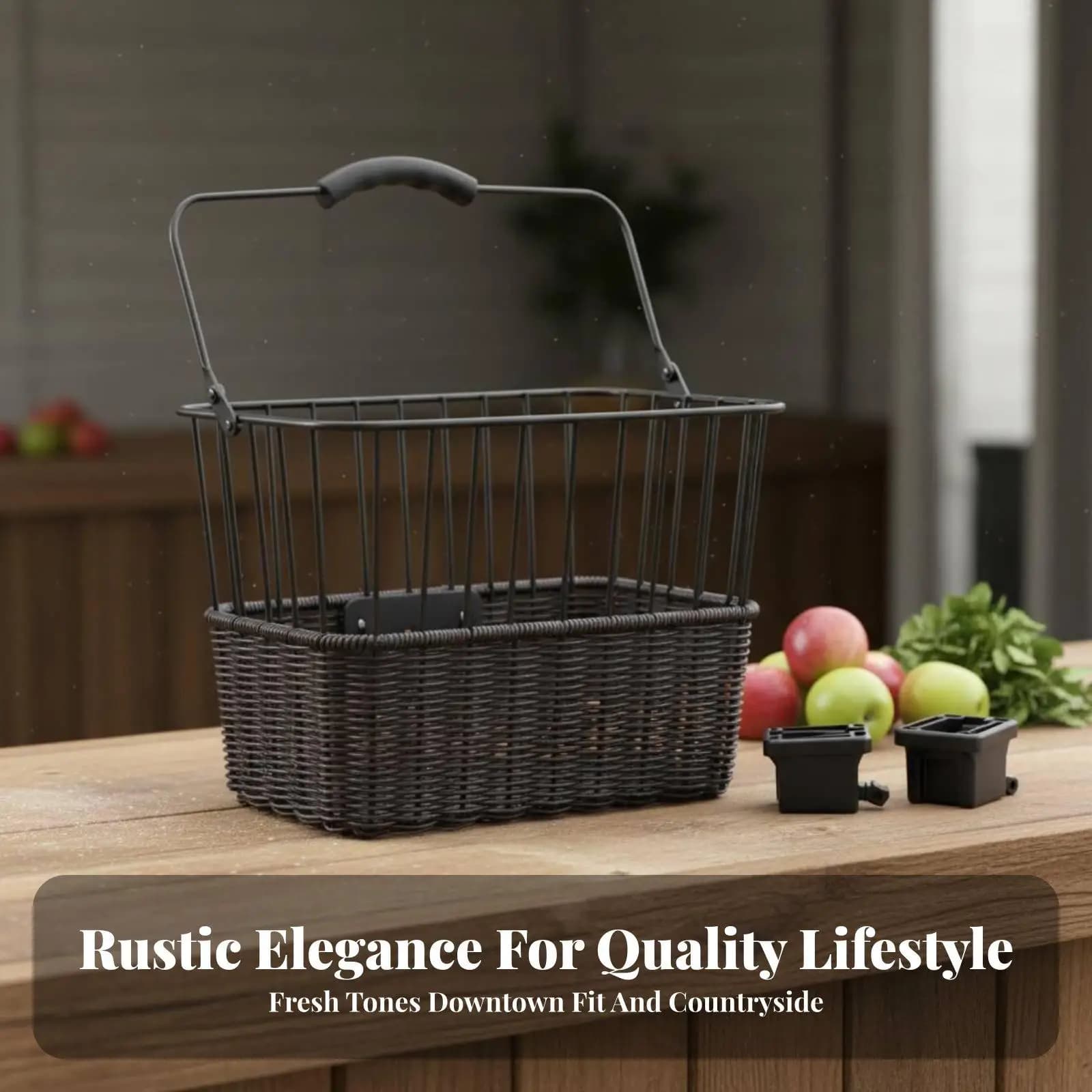 Classic Woven Cycle Basket Detachable Handle Iron Frame Multipurpose Carrier for Shopping Pet Small Cute Storage