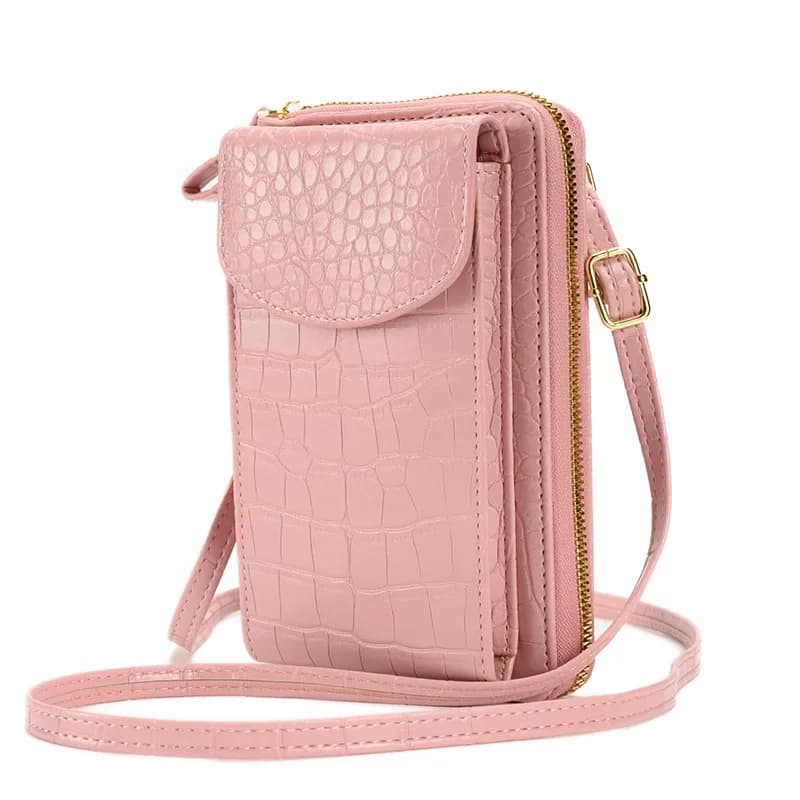 Crocodile Grain Mobile Phone Bag Korean Style Fashion Large Capacity Double Layer Wallet Multifunctional Ladies Crossbody Bag