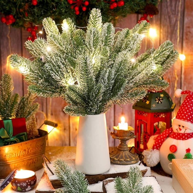 20/40 Pcs Artificial Pine Needle Plants Christmas Tree Fillers Garden Party Holiday Home Dining Table Vase Scrapbook Decorations