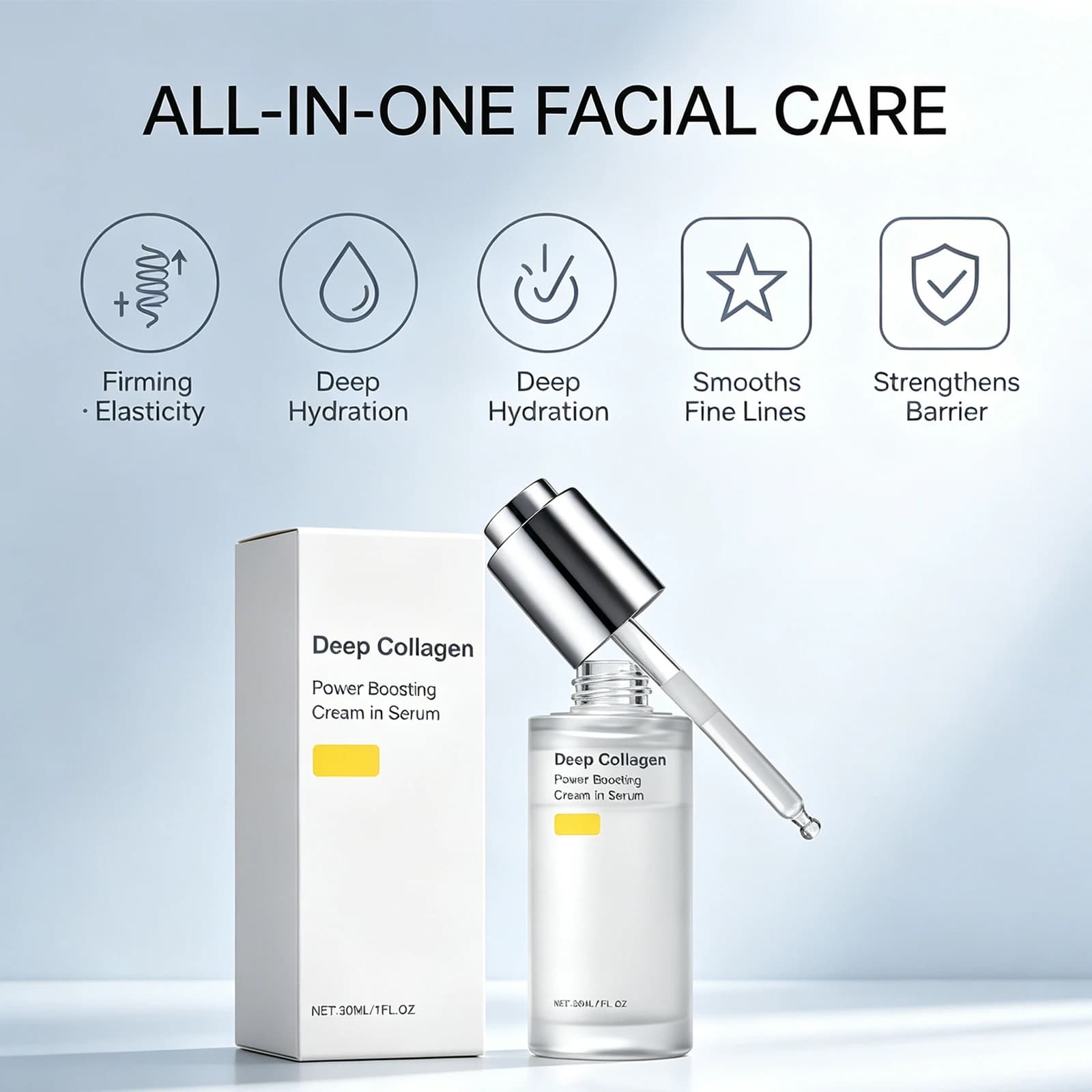 Siero Potenziante al Collagene Profondo, Collagene Idrolizzato, Idratante, Illuminante, Anti-Rughe, Rassodante, Cura della Pelle 30ml