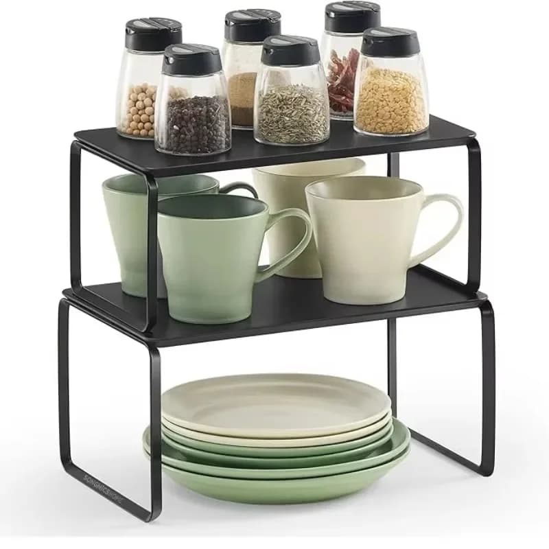 Set di 2 scaffali impilabili da cucina, porta spezie salvaspazio per hotel, casa, ristorante