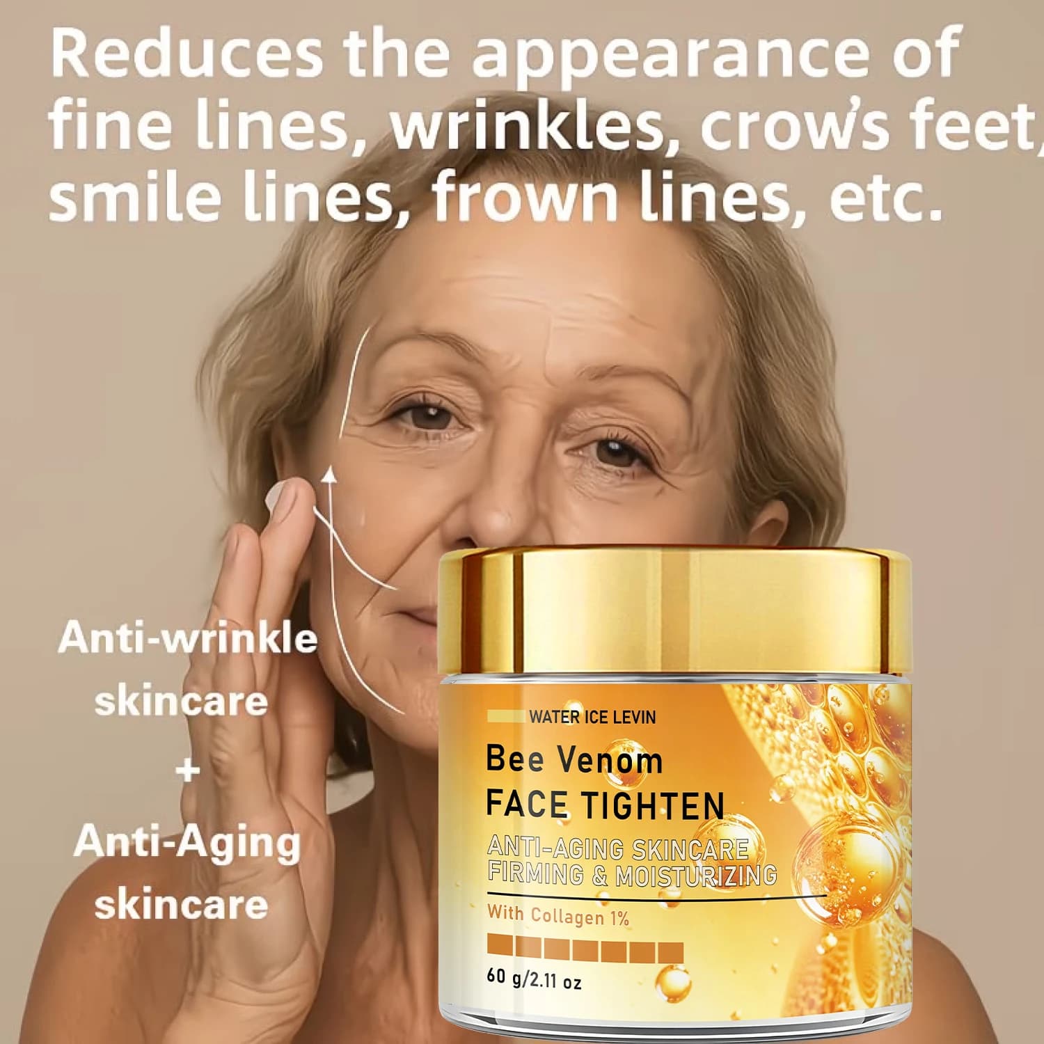 Bee Venom Face Cream with Collagen, Retinol & Hyaluronic Acid – Firming Moisturizing Lifting Cream for All Skin Types 60g