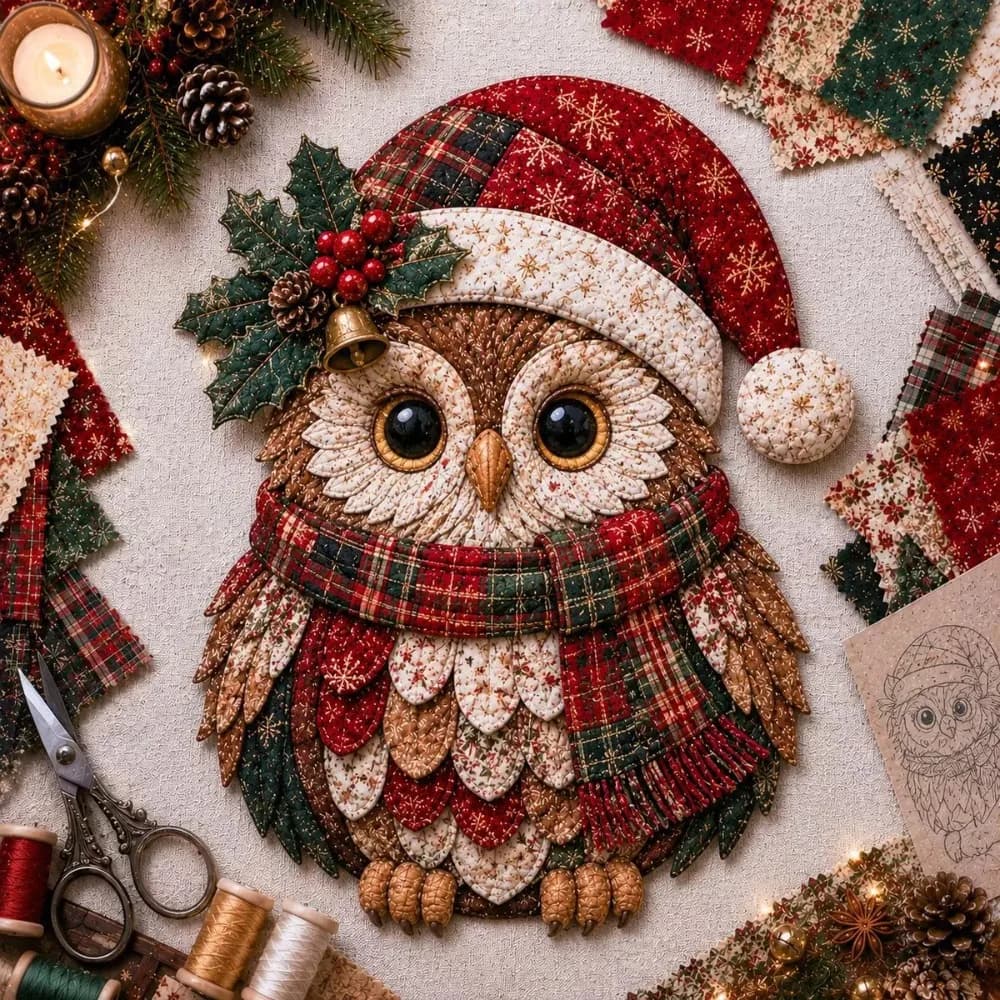 DIY Christmas Patchwork Art Painting Kit with Guidance Pre-cut Fabric Christmas Quilt Art Sewing Craft Snowman Santa Claus