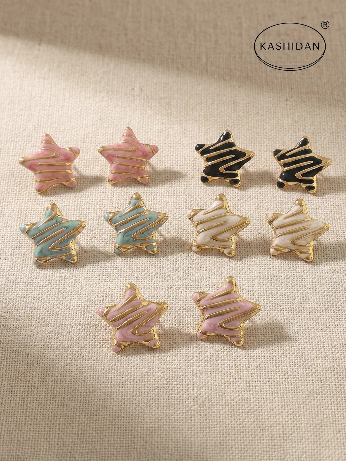 Women's Elegant Colorful Enamel Star Stud Earrings, Stainless Steel Fashion Stud Earrings, Waterproof Hypoallergenic Jewelry