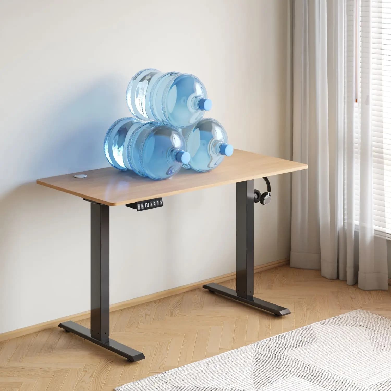 Workstation Scrivania elettrica regolabile in piedi Ufficio Home Gaming Computer Tavolo da studio Cassetti moderni industriali Armadietti