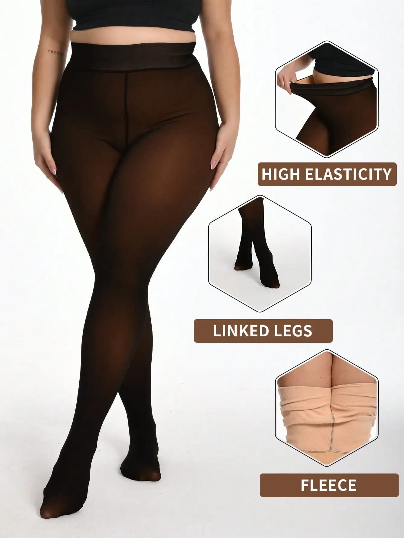 Collant Spessi e Caldi, Leggings in Finto Pelle con Interno in Pile, Design a Vita Alta, Collant e Calze da Donna per l'Inverno