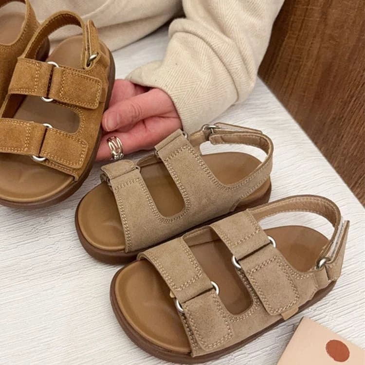 Moda Ragazzi Ragazze Sandalo 2025 Estate Nuova Moda Semplice Tinta Unita Per Bambini Pelle Scamosciata All'aperto Antiscivolo Sandali Da Spiaggia Open Toe