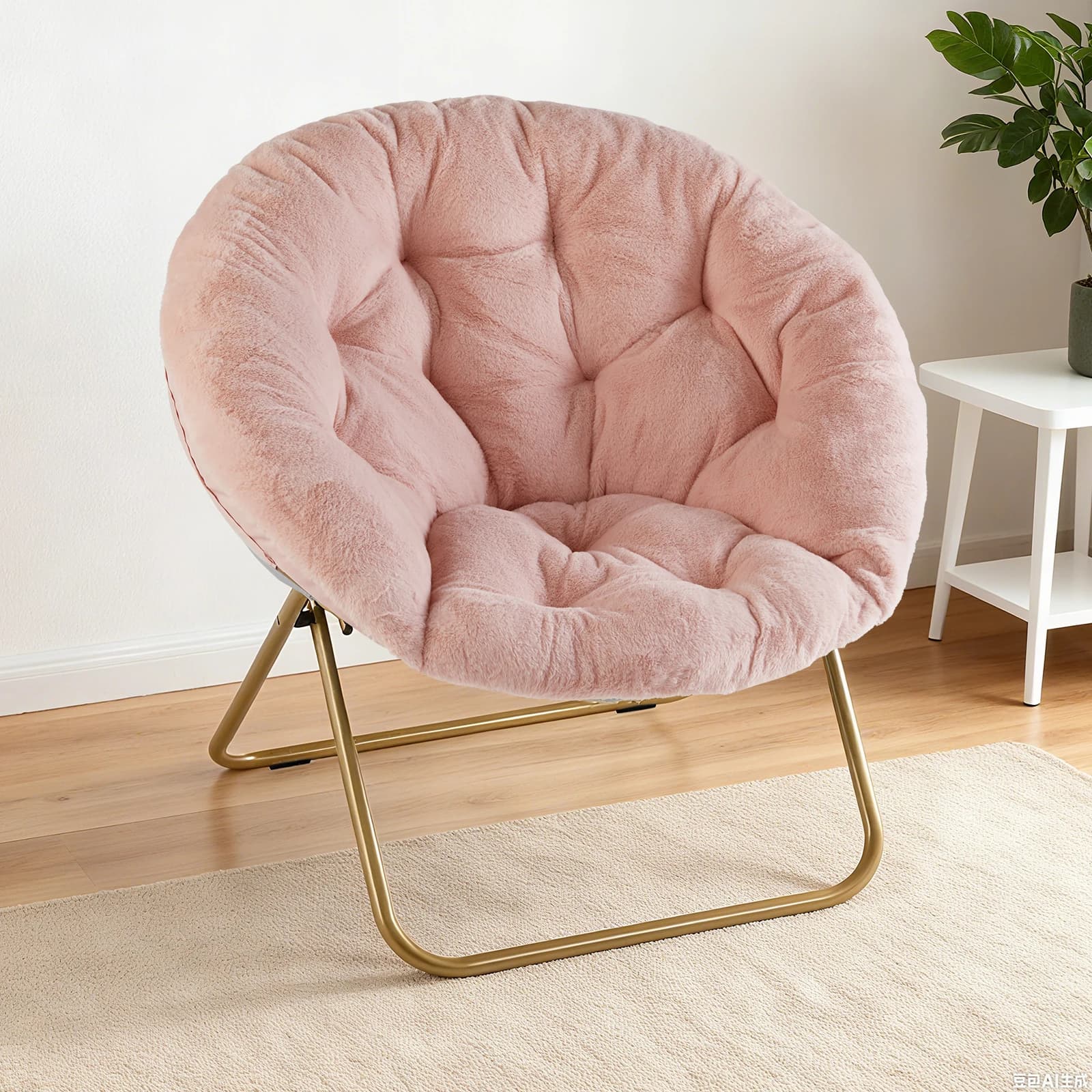 MCQ folding ergonomic office chair in faux fur with metal frame, soft cushion, lumbar support, high load capacity, for home and office