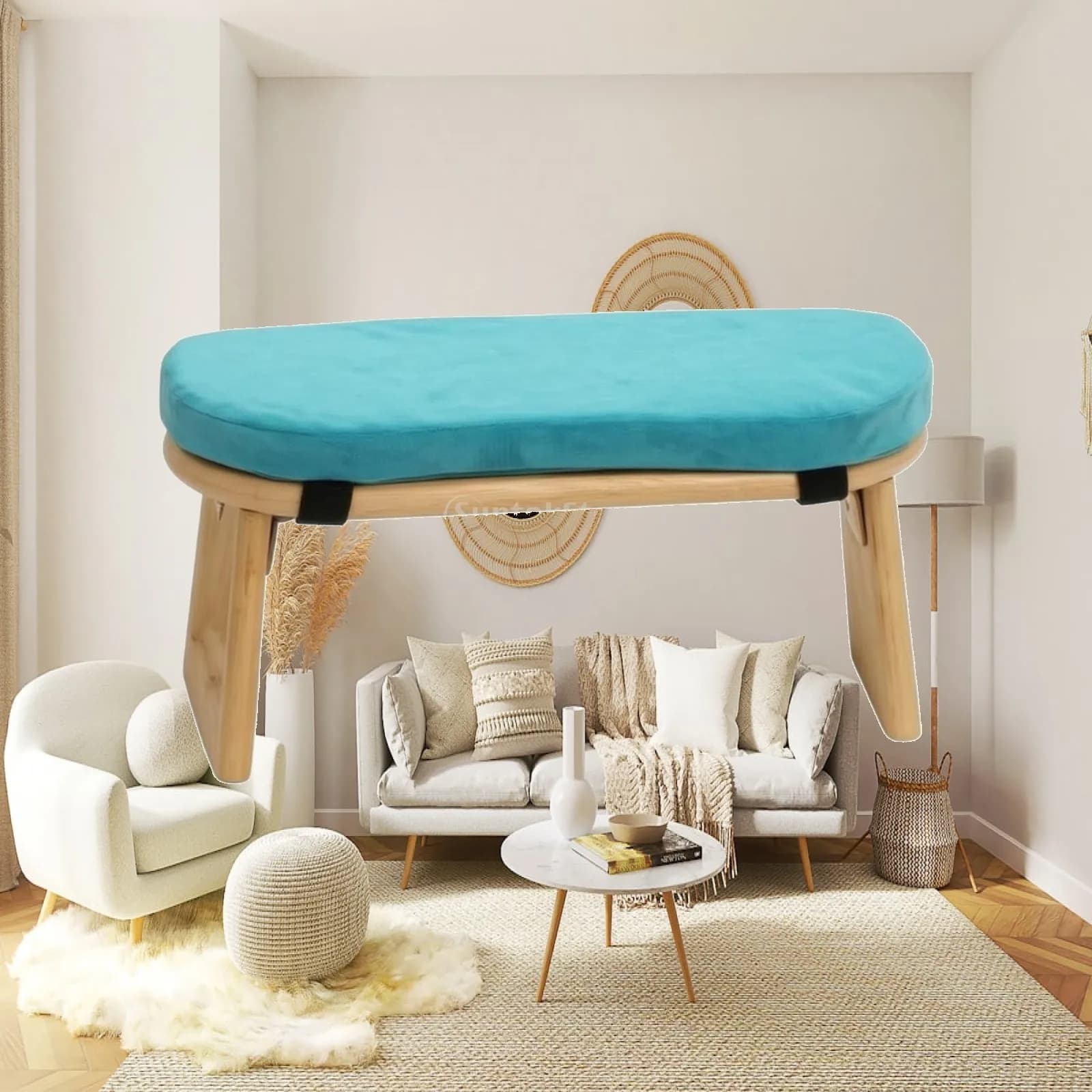 Meditation Cushion Stool for Daily Practice Bamboo Wood Frame with Removable Flannel Pad