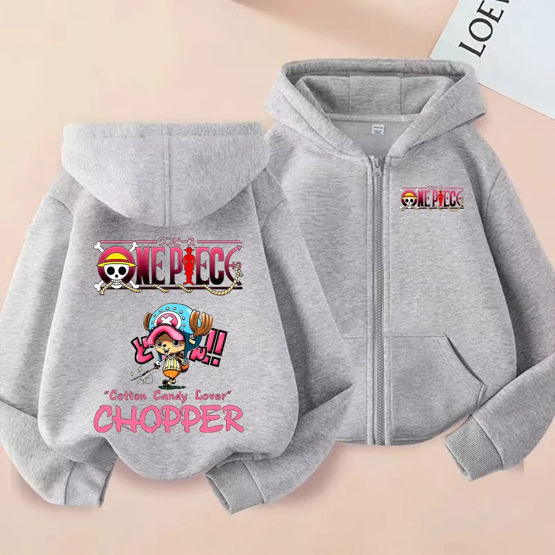 One Piece Kids' Chopper-Print Zip-Up Hoodie (Fall/Winter 2026 Collection) – Casual, Cute, and Perfect for Outdoor Activities.