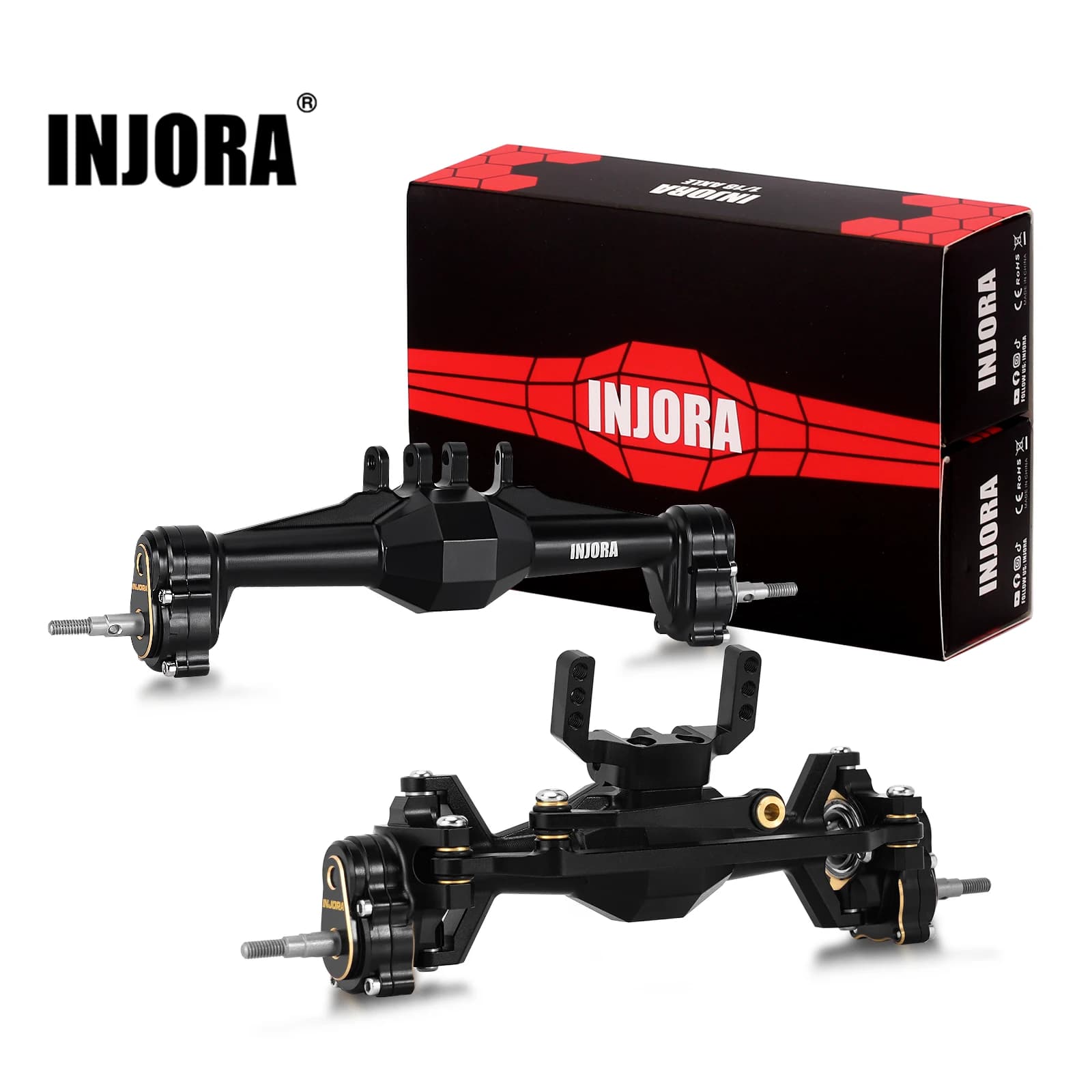 INJORA + Assi portale diamantati da 5 mm con nocche e coperture dello sterzo in ottone per 1/18 TRX4M