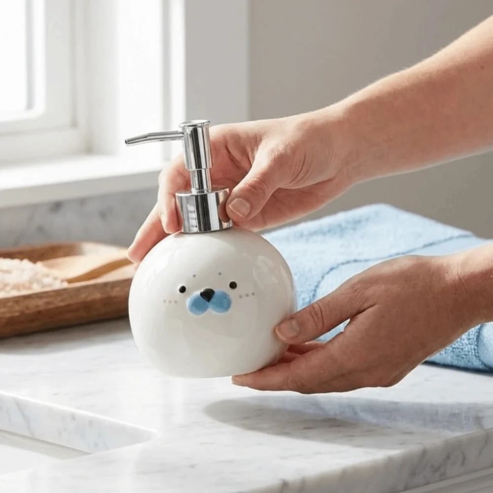 Cute Ceramic Hand Sanitizer Bottle 350ML Pump Style Shower Gel Dispenser Refillable Empty Seal Liquid Soap Bottle Shower Gel