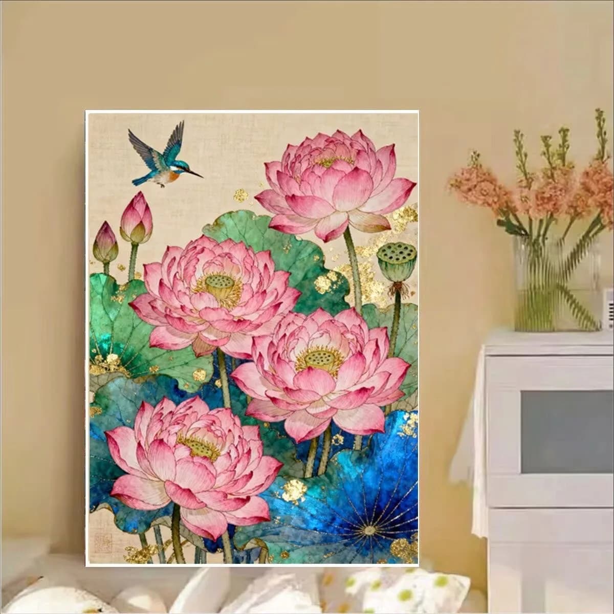 9CT 11CT Lotus Embroidery DIY Chinese Style Printed Kits Cross Stitch Thread Needlework Sets Home Crafts