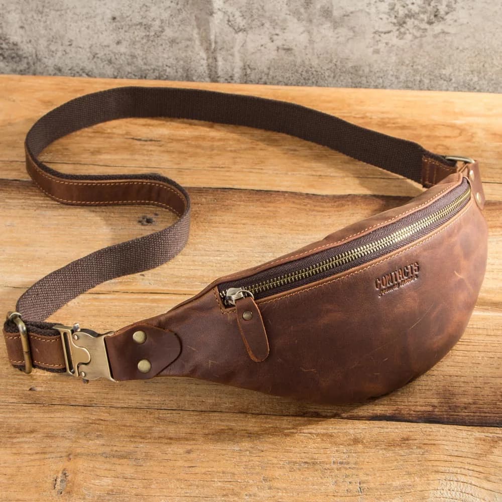 2026 Marsupi in pelle Crazy Horse di lusso alla moda per uomo Marsupio da viaggio Borsa a tracolla singola per borse da petto maschili per telefono
