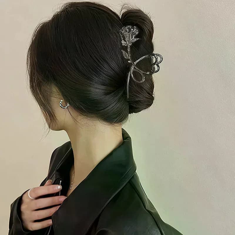 Clip per capelli in metallo grande stile vintage Love Rose, copricapo femminile con clip a forma di squalo sul retro della testa