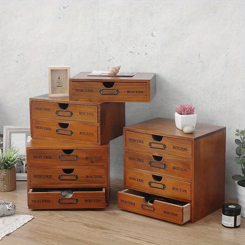 Wooden 4-Drawer File Cabinet - Desktop Literature Organizer with Sliding Drawers, Home Office Storage Unit for Documents