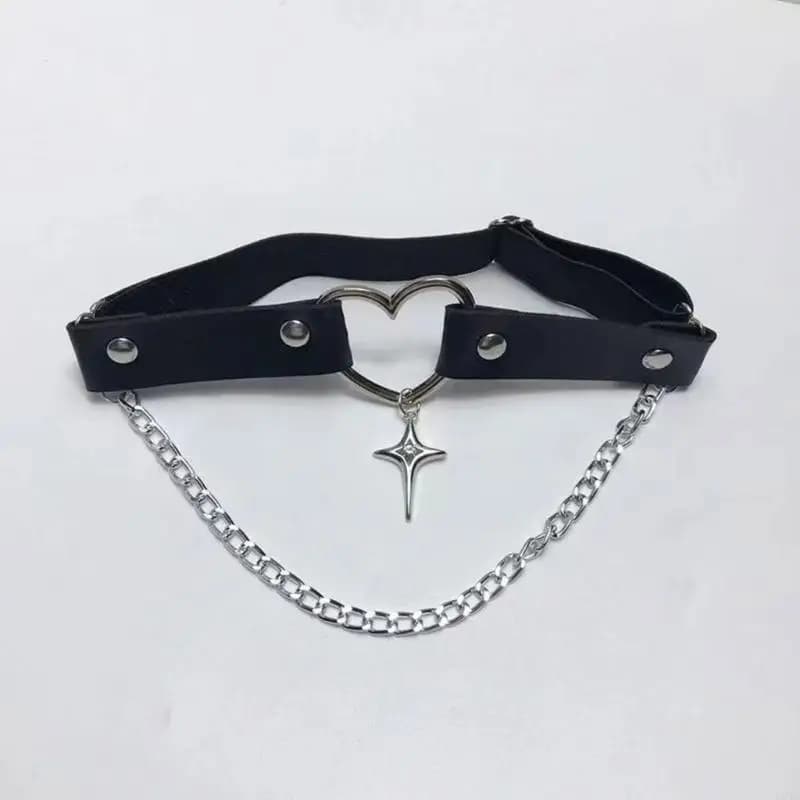 L5YC Fascia per gambe in ecopelle con dettaglio catena a stella per abbigliamento da festa e festival Cintura da reggicalze per